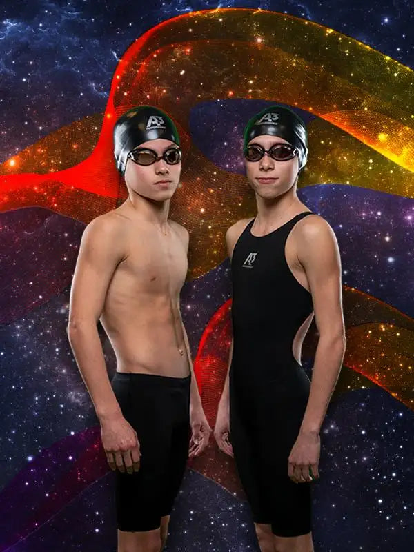 Black and gray swimsuit with a sleek, modern design.