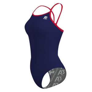 A3 Performance Contrast Female Xback Swimsuit - Navy/Red 356 / 18 - Female